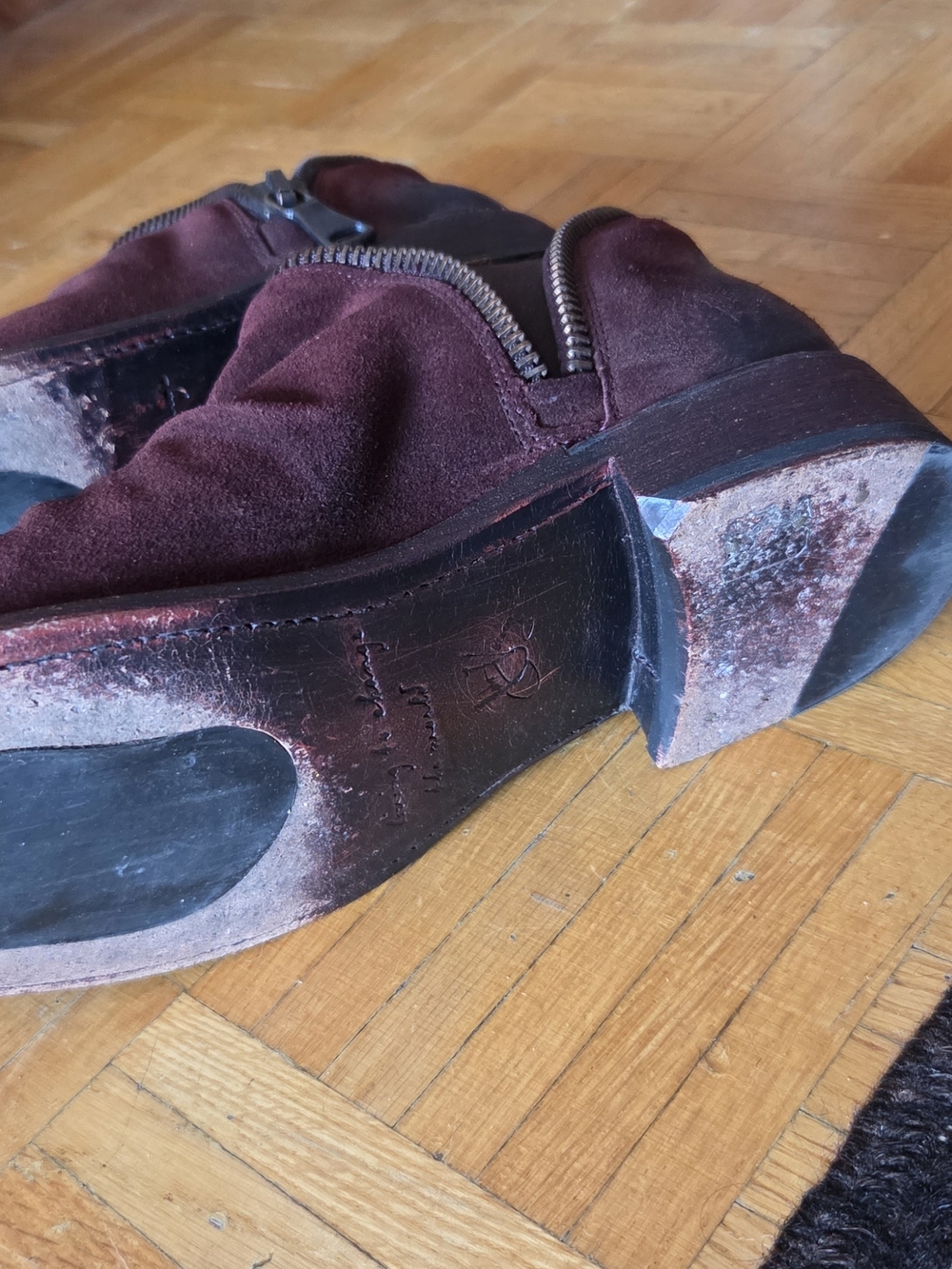 John Fluevog Burgundy Suede Zip-Top Ankle Shoe - Picture 5 of 6